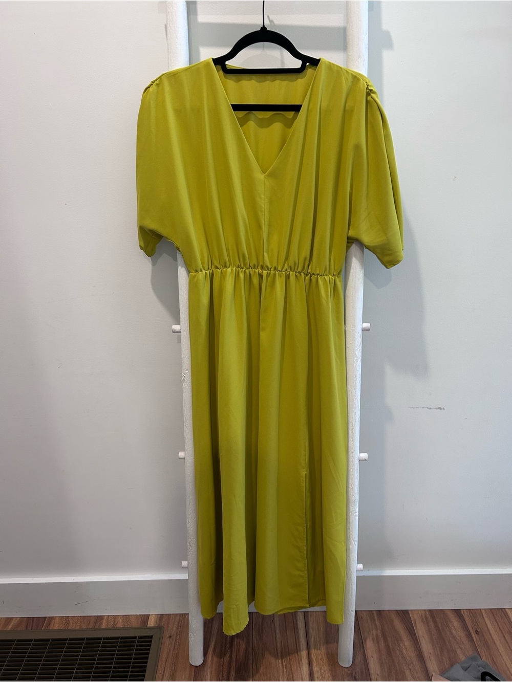 Lime Green V-Neck Midi Dress